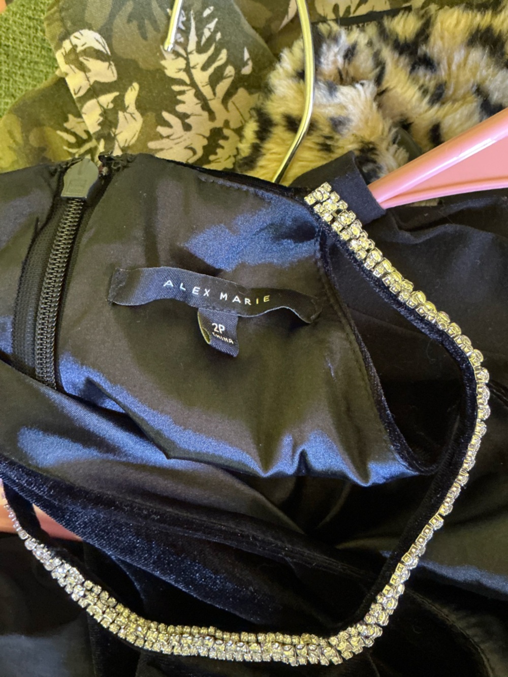 Black Velvet and Rhinestone Halter Mini Dress - Picture 7 of 7